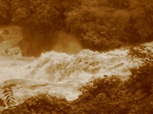 Either this picture of this amazing waterfall in the Mekong River was taken in 1920, or Katie was playing with the sepia tone on her camera.