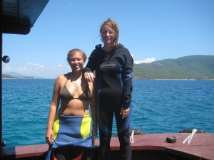 On the scuba boat in between dives. This is a really attractive picture of us both. HOTT-IES. 